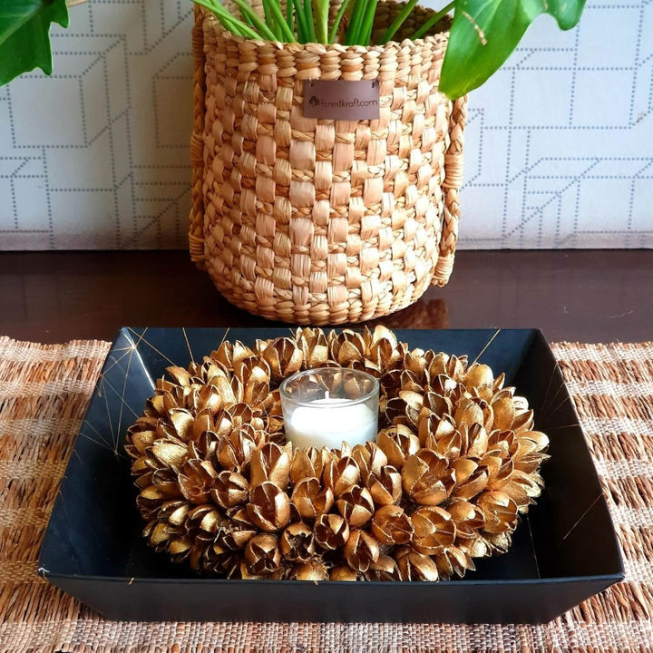 Handmade Antique Gold Centerpiece With Candle Holder | Set Of 2