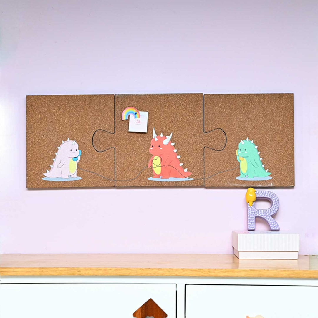 Handmade Dino Puzzle Wooden Pinboard For Kids