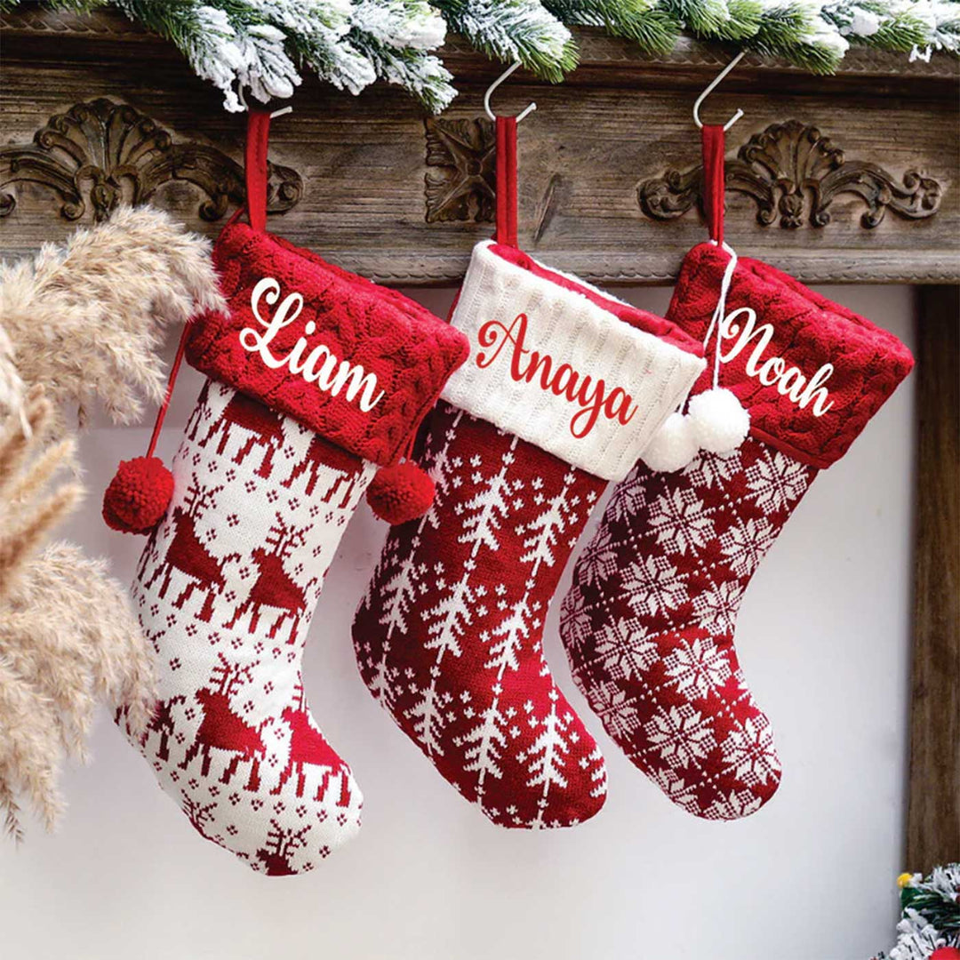 Personalized Holiday Chevron Cheer Knitted Cotton Stockings For Christmas Decoration