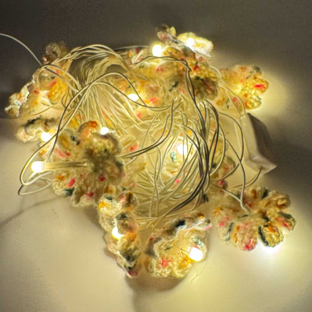 Handmade Crochet Off-White Flower Fairy Light