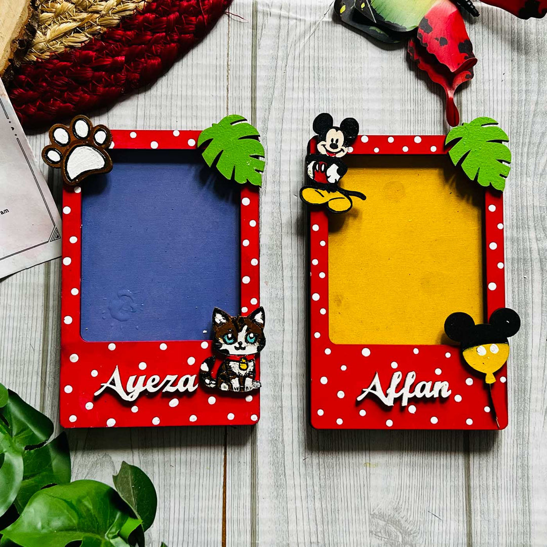 Pack Of 5 | Personalized Hand-Painted Red Polka Dots Mdf Wood Photo Frame