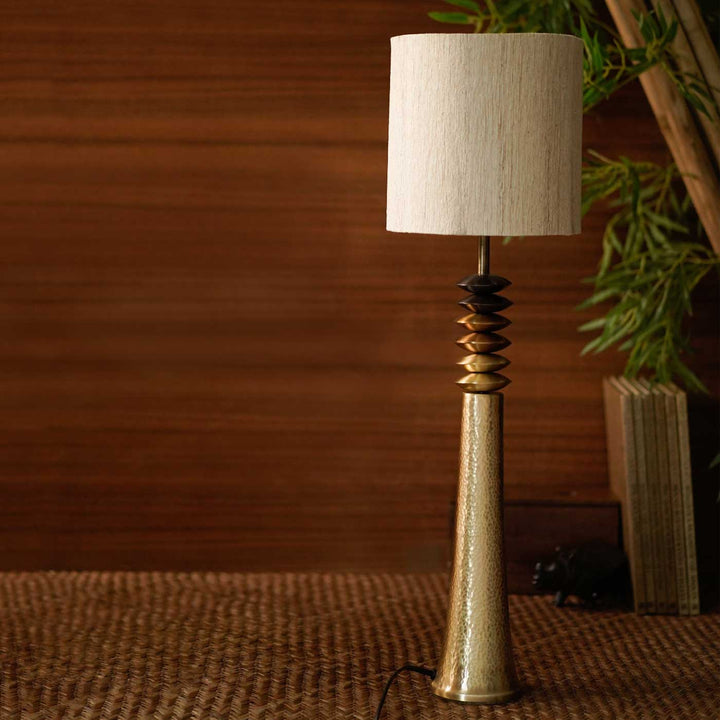 Handmade Nabiba Metal Table Lamp With Natural Silk Shade