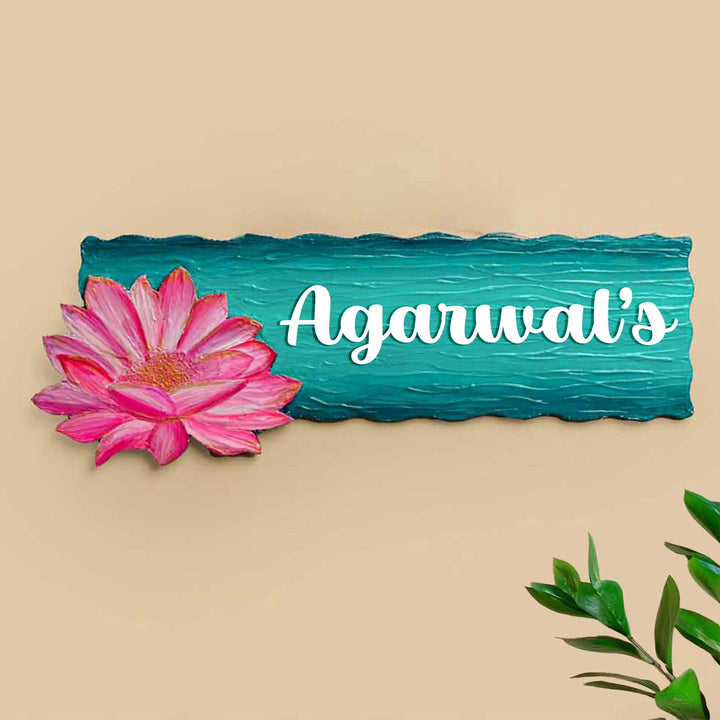 Personalized Lotus Theme Mdf Wood Name Plate