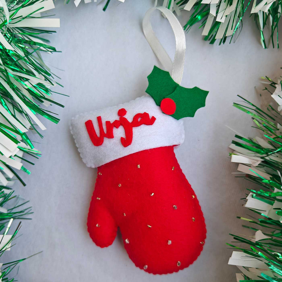 Personalized Sock & Glove Stocking Felt Ornaments For Christmas Tree Decoration | Set Of 2