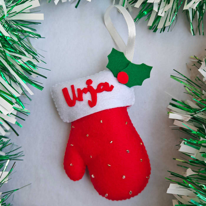 Personalized Sock & Glove Stocking Felt Ornaments For Christmas Tree Decoration | Set Of 2