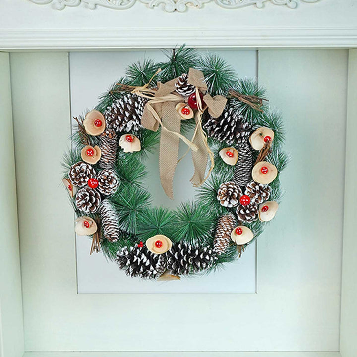 Mushroom Buds & Bushy Frosty Pinecone Wreath For Christmas Wall Decoration