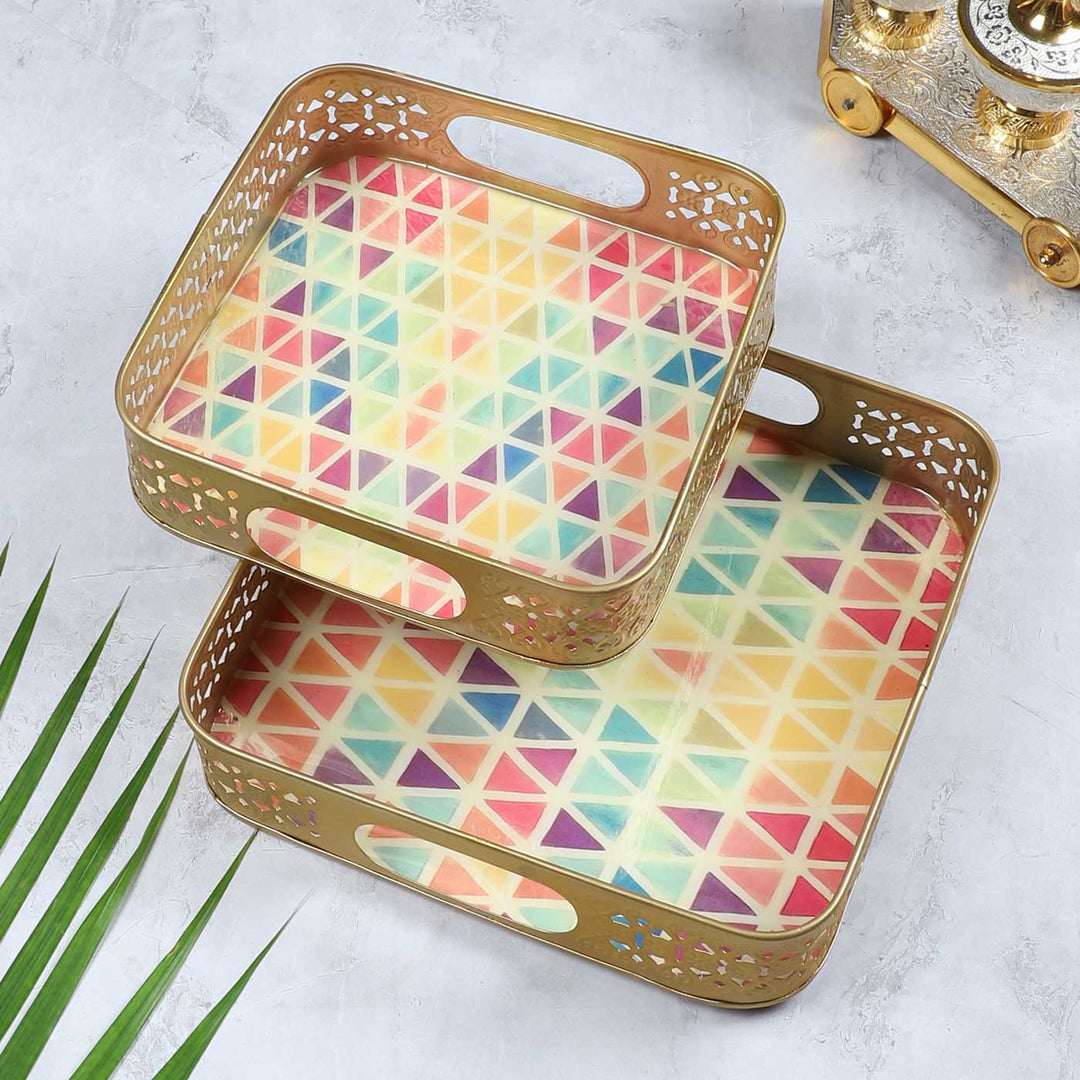 Handmade Multicolor Triangle Tray | Set Of 2