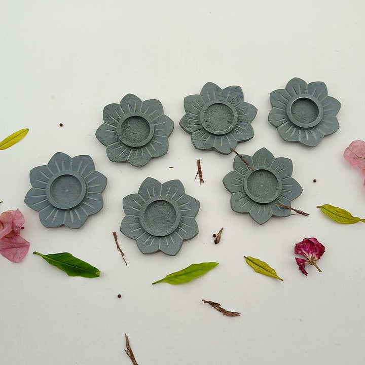 Handmade Grey Zorah Lotus Flower Candle Holder | Set Of 6