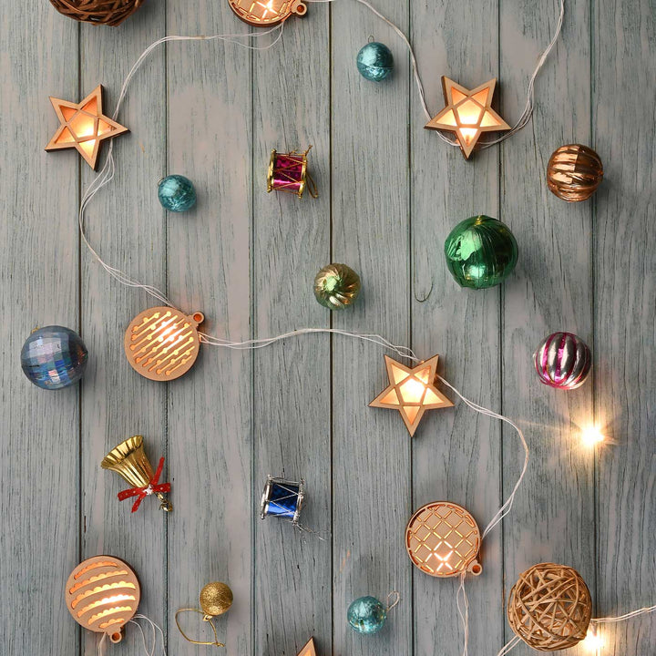 Decorative Birch Wood 3D Rio Star & Bobbles Fairy Light