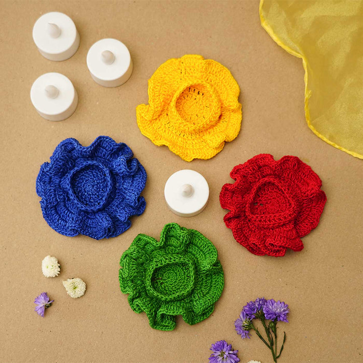 Handmade Frilled Crochet Tealight Holder | Set Of 8