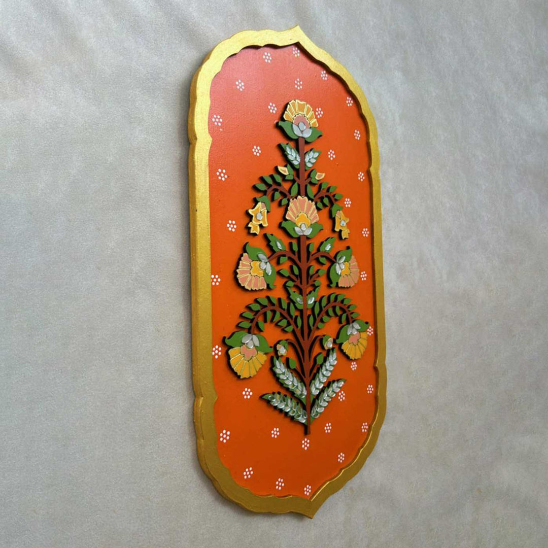 Hand-Painted Orange Floral Theme MDF Wood Wall Decor