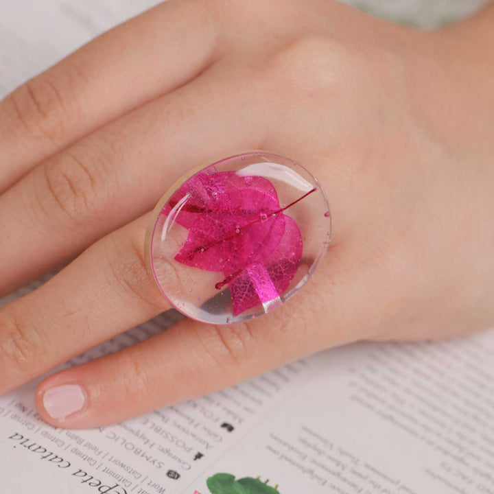 Handmade Preserved Flower Sweet Bougainvillea Brass Ring