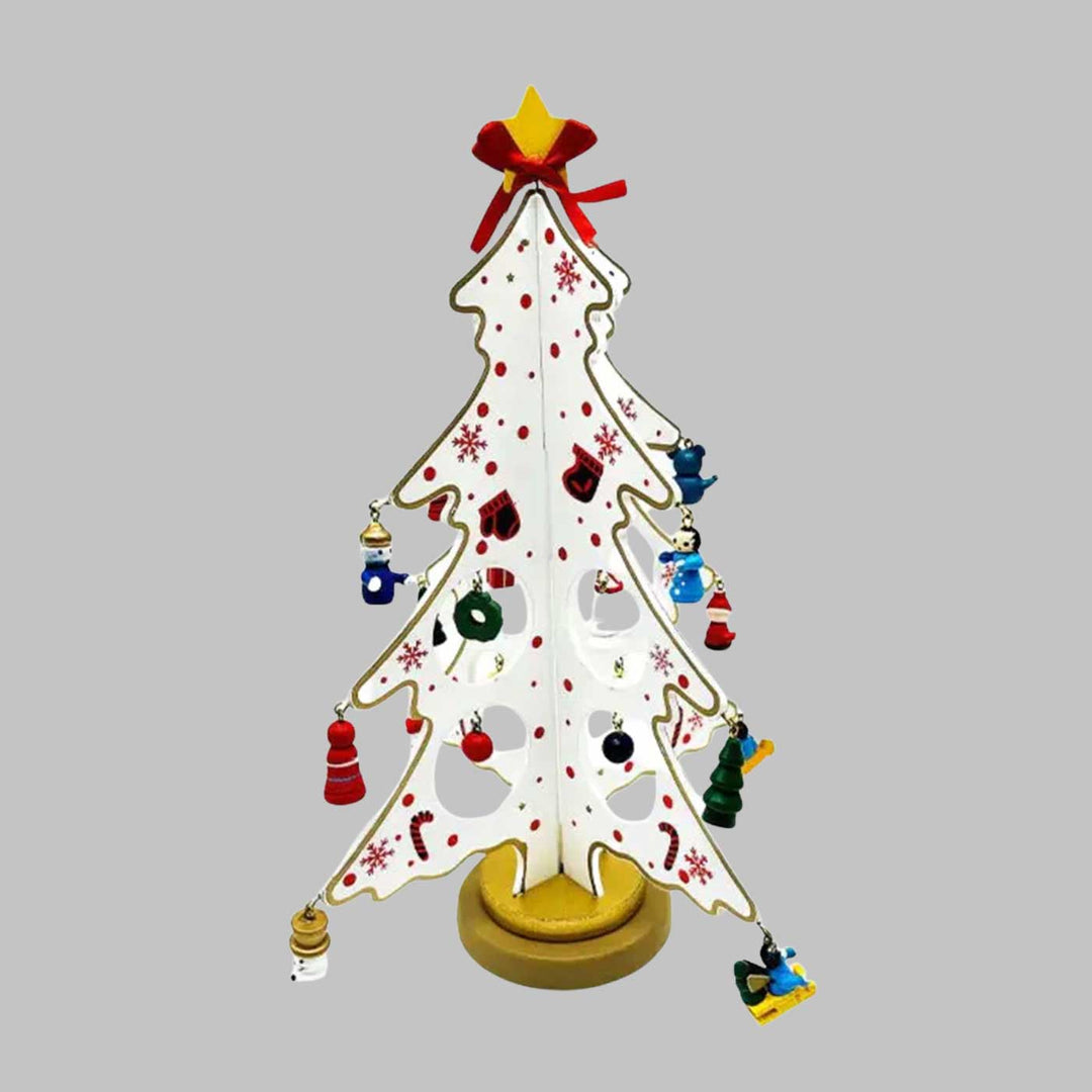 3D Winter Wonderland Xmas Tree With 20 Ornaments Wooden DIY Decor