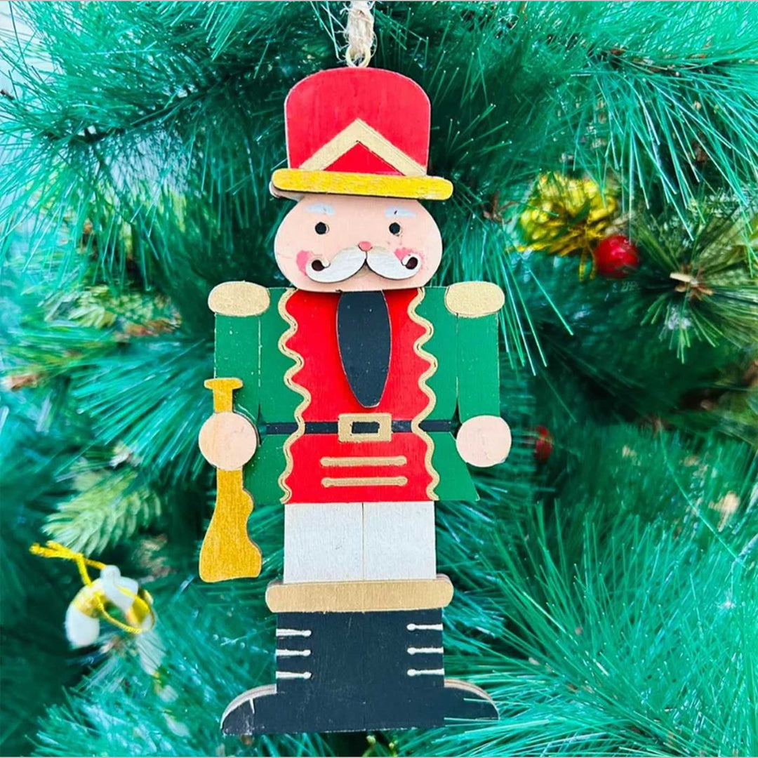 Handmade Nutcracker With A Red Hat Wooden Ornament For Christmas Tree Decoration