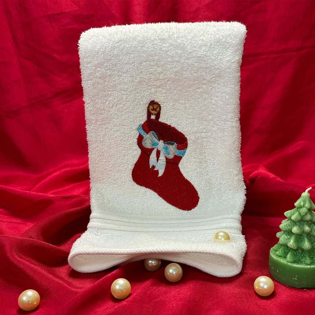 Personalized Stocking Embroidered Cotton Hand Towel | Secret Santa Gift Ideas