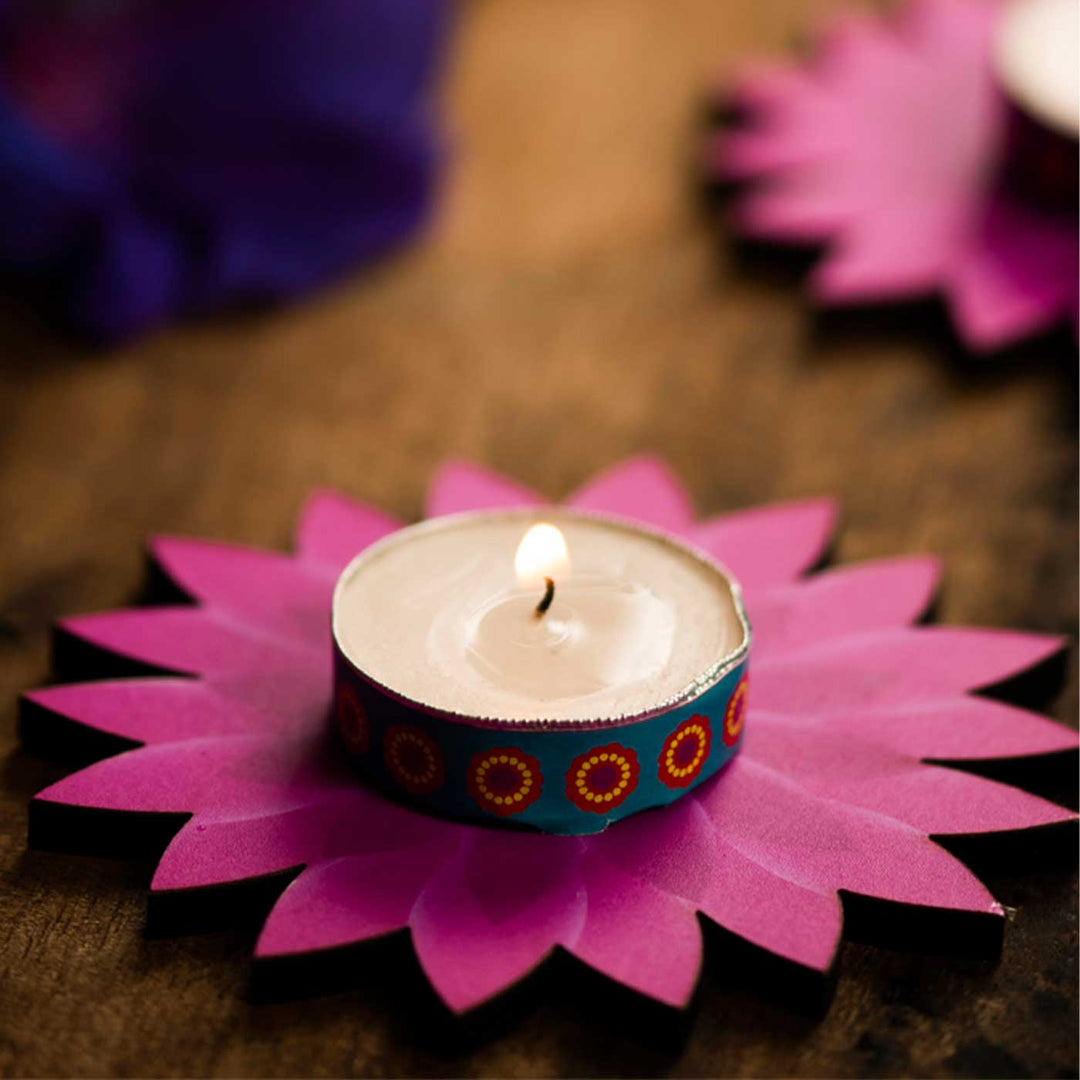 Handmade Decorative Pankhuri MDF Wood Tealight Holder | Set Of 6