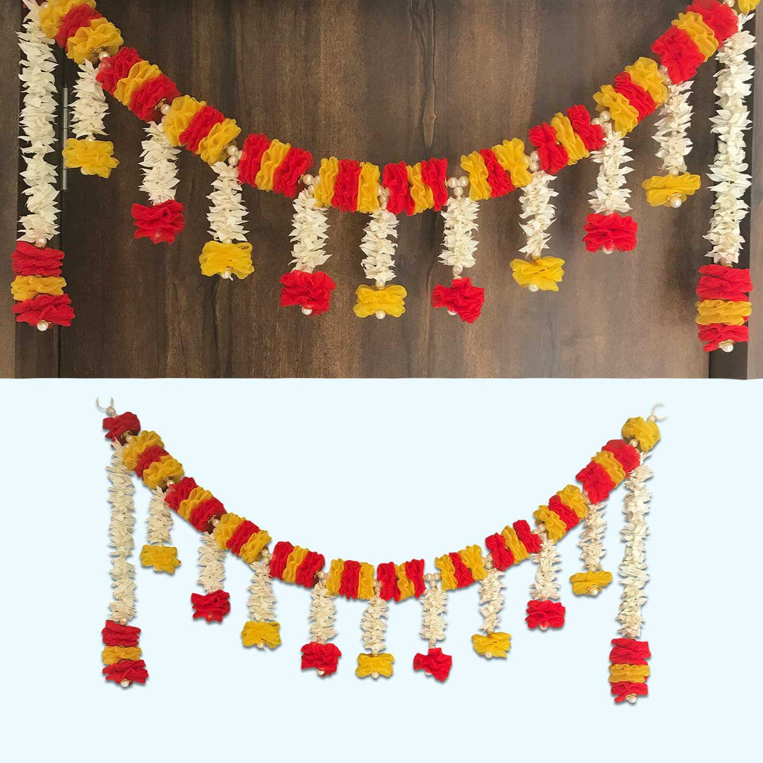 Handmade Yellow And Red Tissue Flower Toran