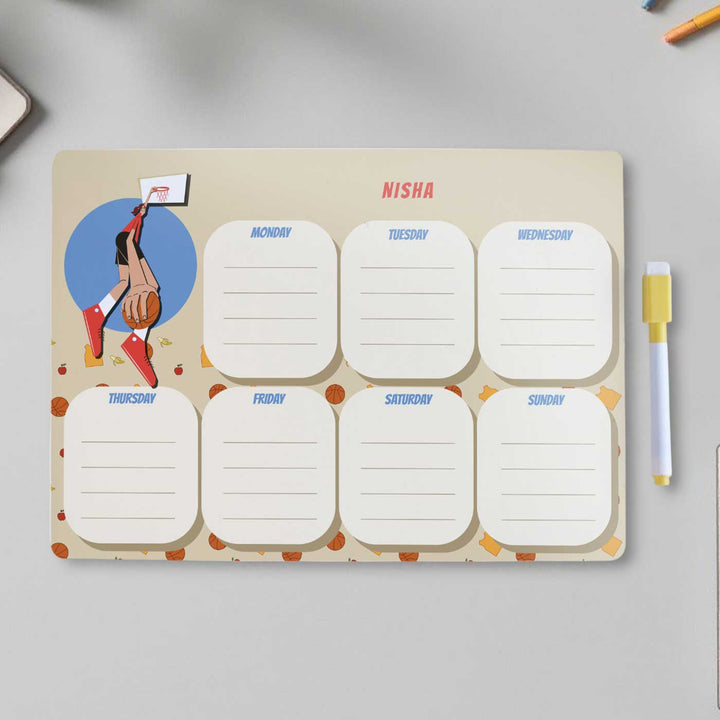 Personalized Basketball Fever Girl Theme Wooden Meal Planner