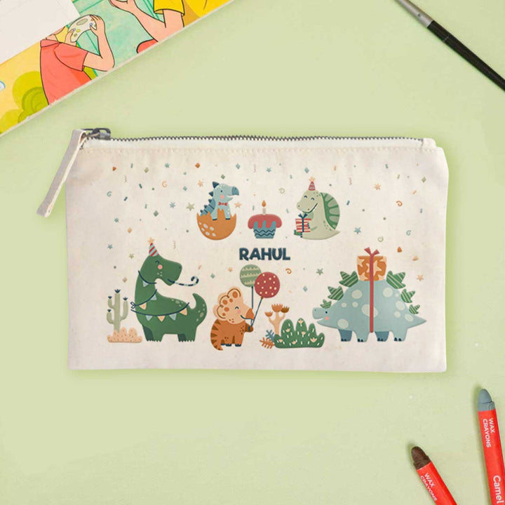 Personalized Dino Party Theme Cotton Pencil Pouch