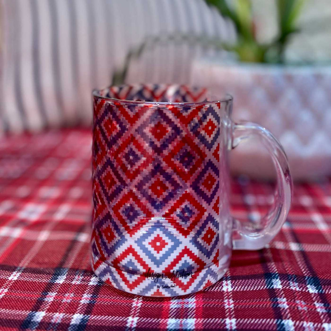 Handmade Aztec Printed Clear Borosil Glass Mugs | Xmas Gifting Ideas