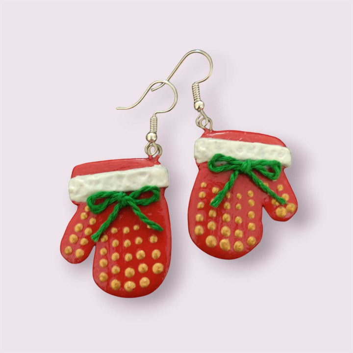 Handmade Christmas Mittens Clay Earrings | Secret Santa Gift Ideas