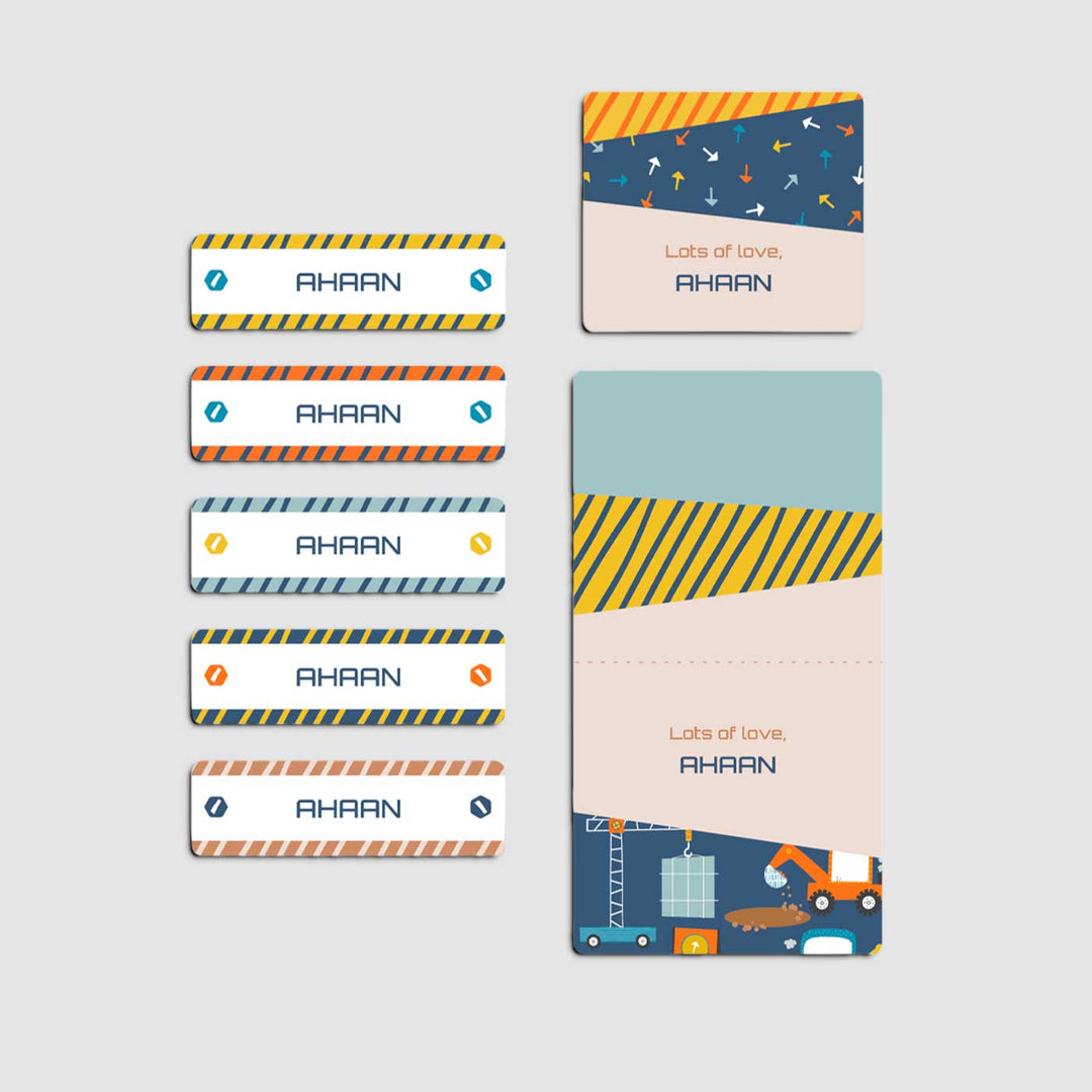 Personalized Construction Site Theme Sticker Sheet | 40 Stickers