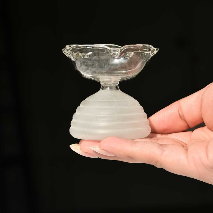 Handmade Clear Frosted Small Borosil Glass Oil Lamp / Diya | 2.2 inch