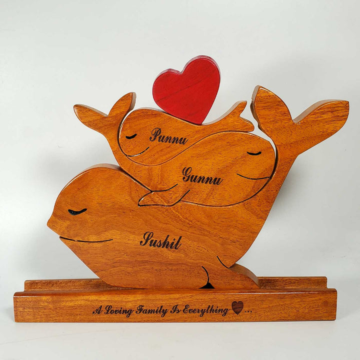 Personalized Whale Parents With Child Neem Wood Figurine