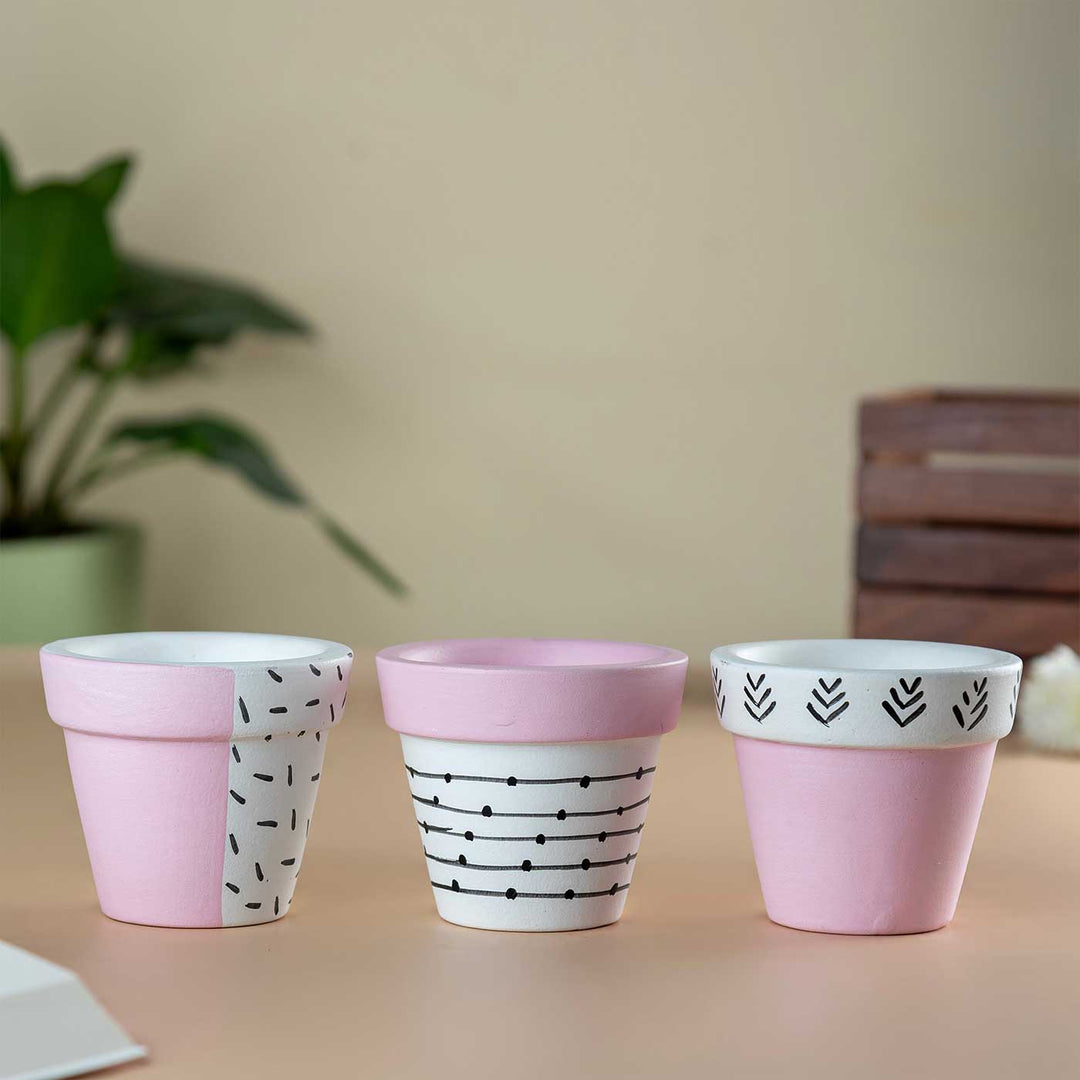 Handpainted Pink Tiny Terracotta Planter Pot | Set Of 3