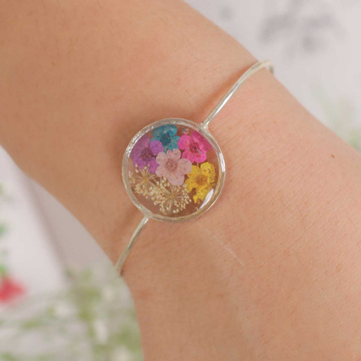 Handmade Preserved Flower Freedom Brass Bangle