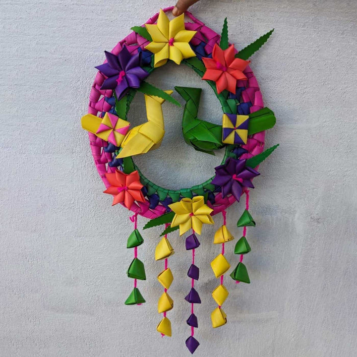 Handmade Diwali Decor Palm Leaf Double Parrot Wreath