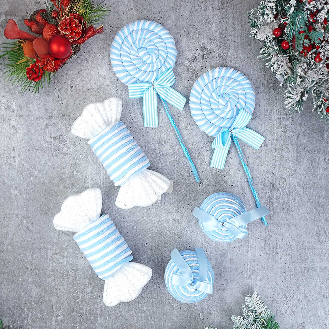 Handmade Pastel Blue Candyland Themed Ornaments For Christmas Tree Decoration | Set Of 6