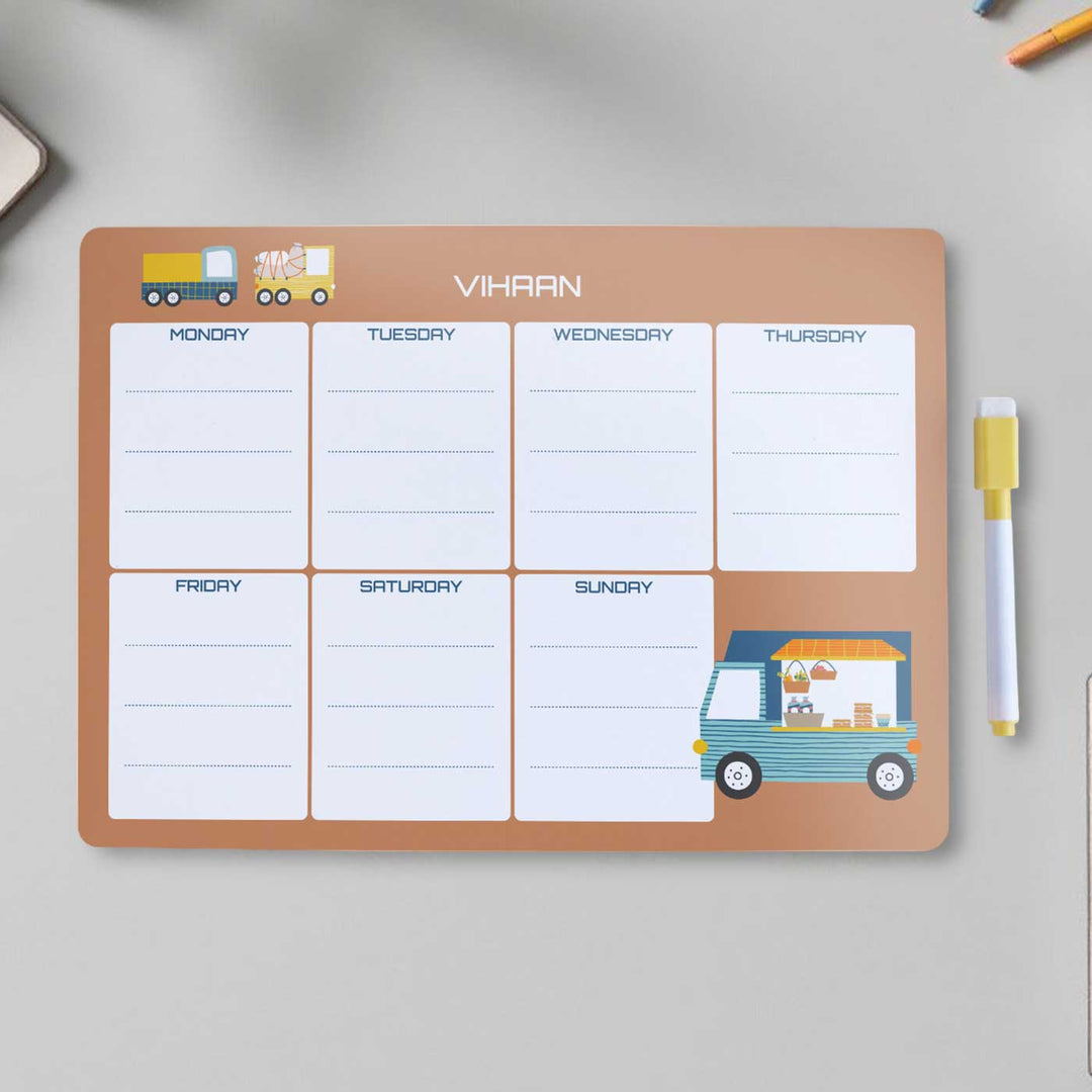 Personalized Food Truck Theme Wooden Meal Planner