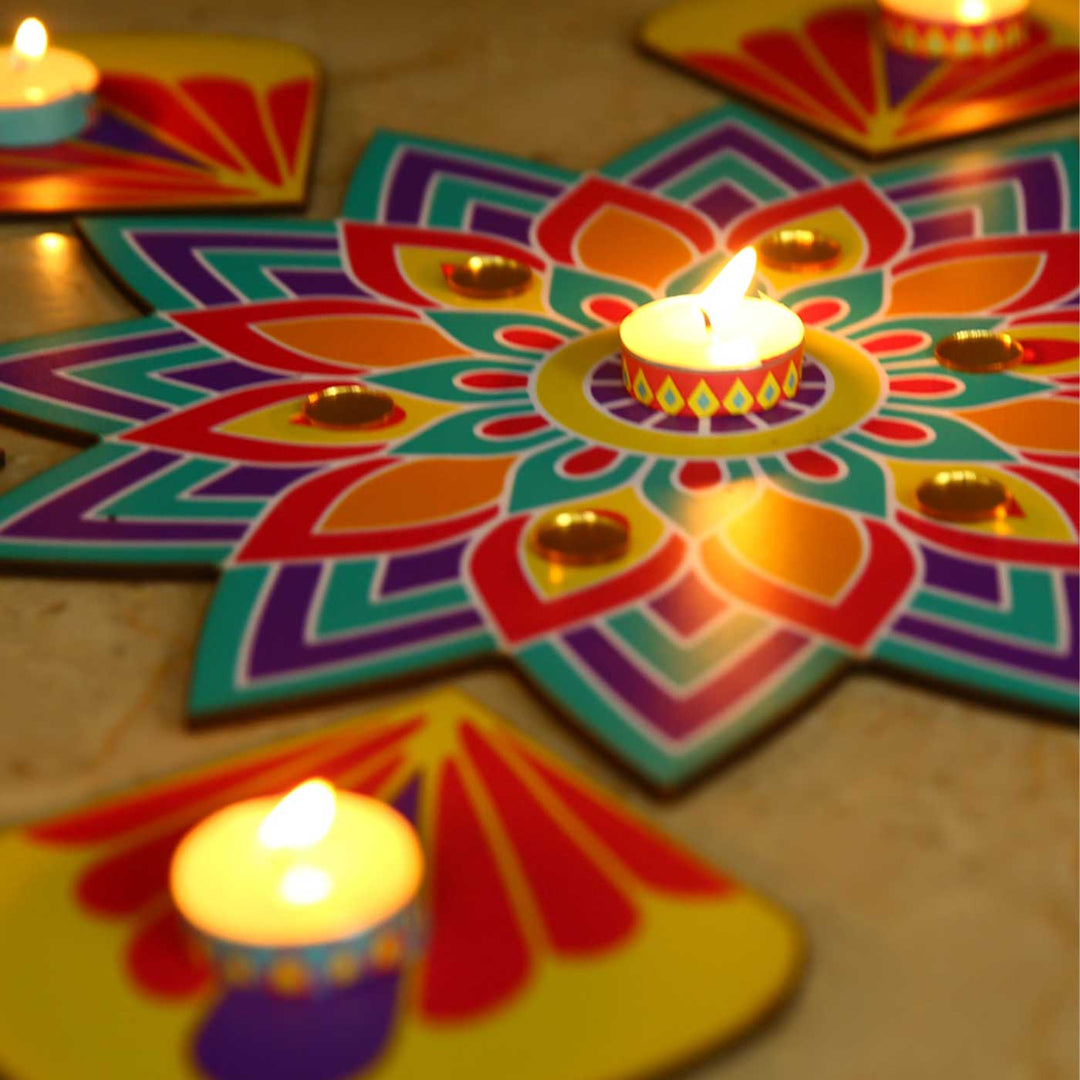 Reusable 13 Piece Mini Sitara MDF Wood Rangoli