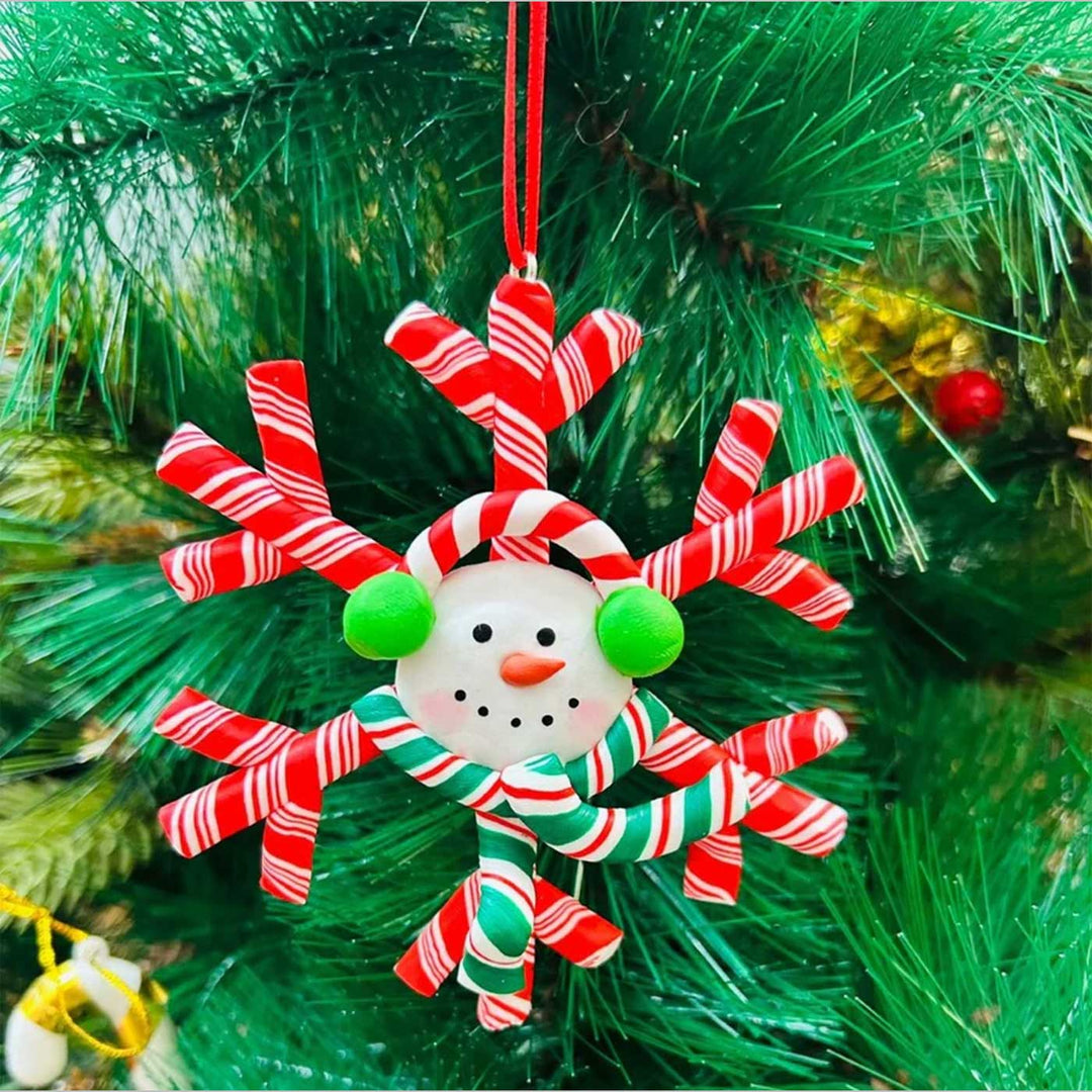 Handmade Snowman In A Snowflake Clay Ornaments For Christmas Tree Decoration