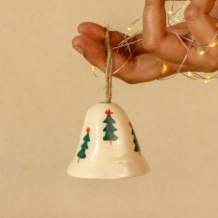 Handmade Ceramic Bell Ornaments For Christmas Tree Decoration | Set Of 5