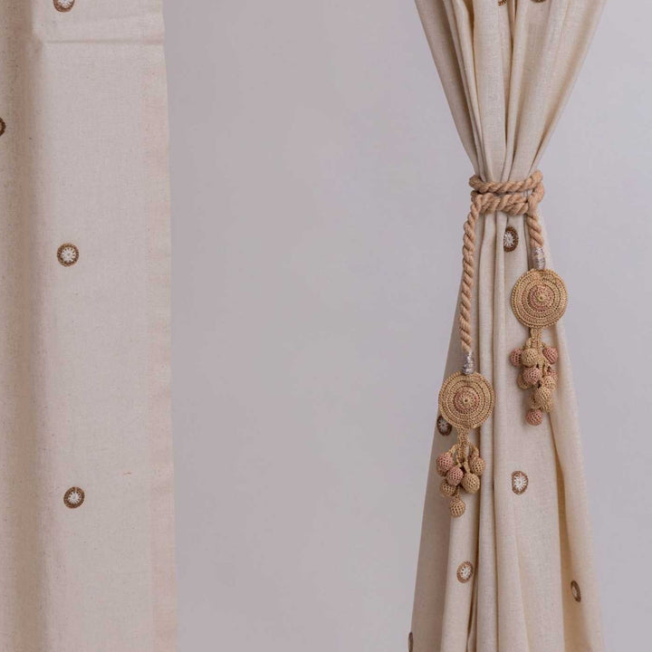 Handmade Kono Beige Tikki & Beads Curtain Tie Backs | Set of 2