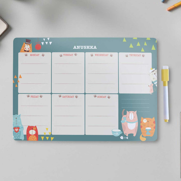 Personalized Kitty Cat Theme Wooden Meal Planner