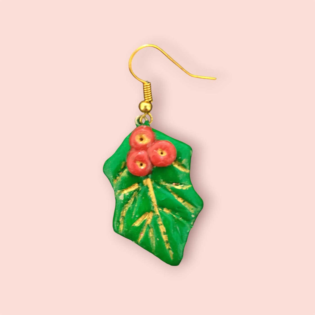 Handmade Holy Leaves Clay Earrings | Secret Santa Gift Ideas