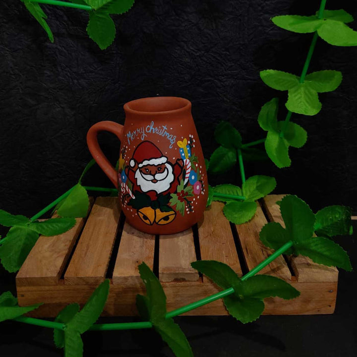 Hand-Painted Santa & Bells Terracotta Mugs | Secret Santa Gift Ideas