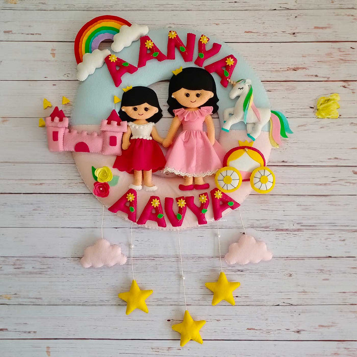 Personalized Princess Theme Felt Kids Name Plate For Siblings