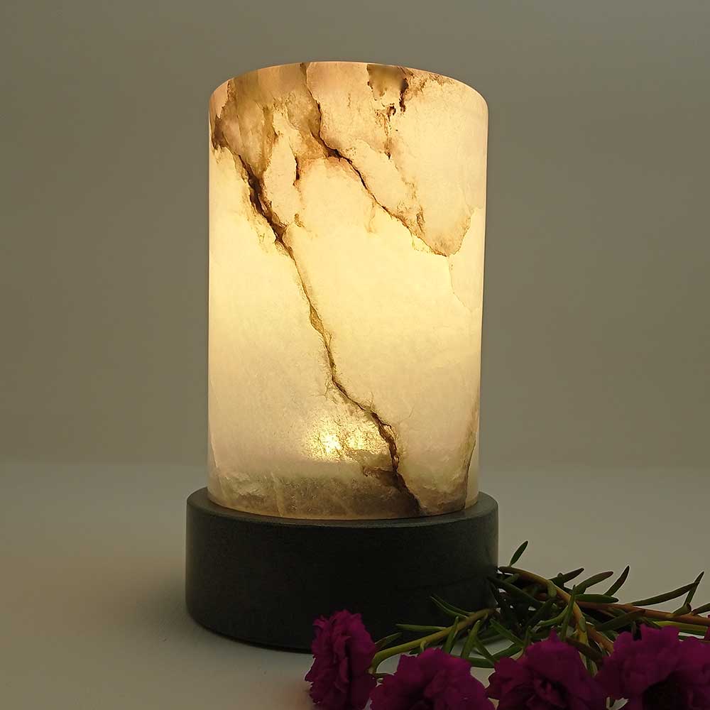 Handmade White Buhjah Alabaster Table Lamp