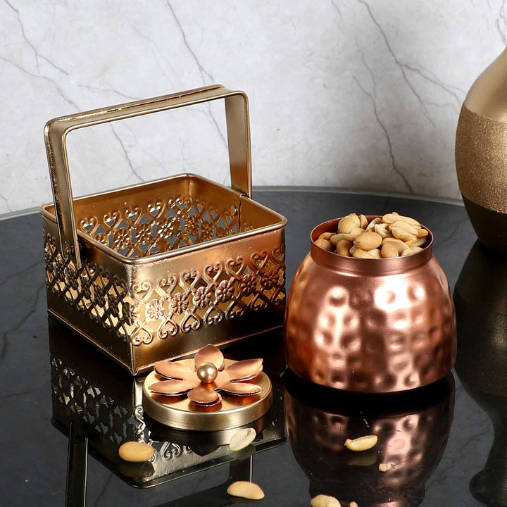 Handmade Metal Basket With Jar | Set Of 2