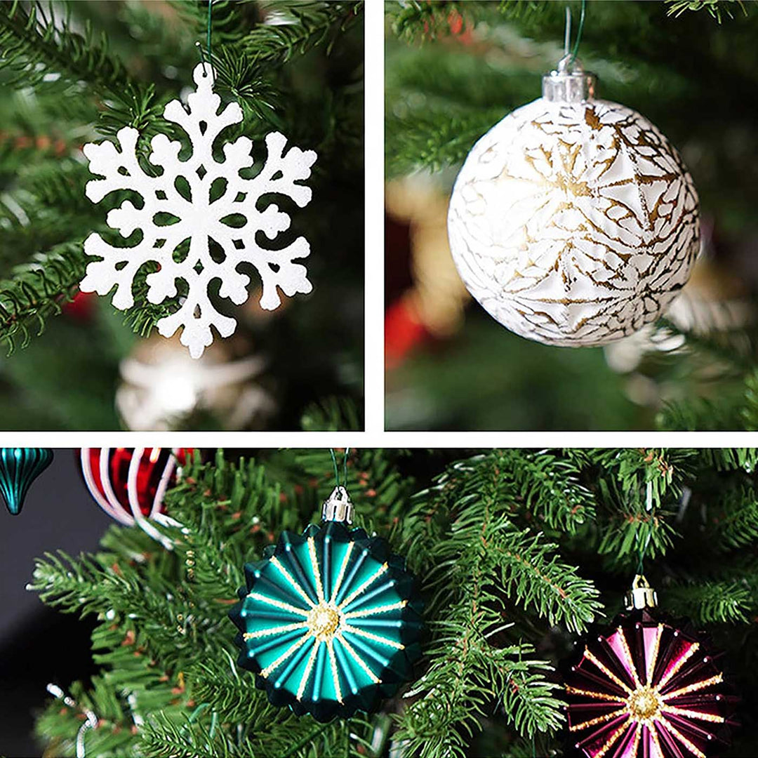 Maroon, Green & White Christmas Ball Ornaments For Decoration | Set of 50