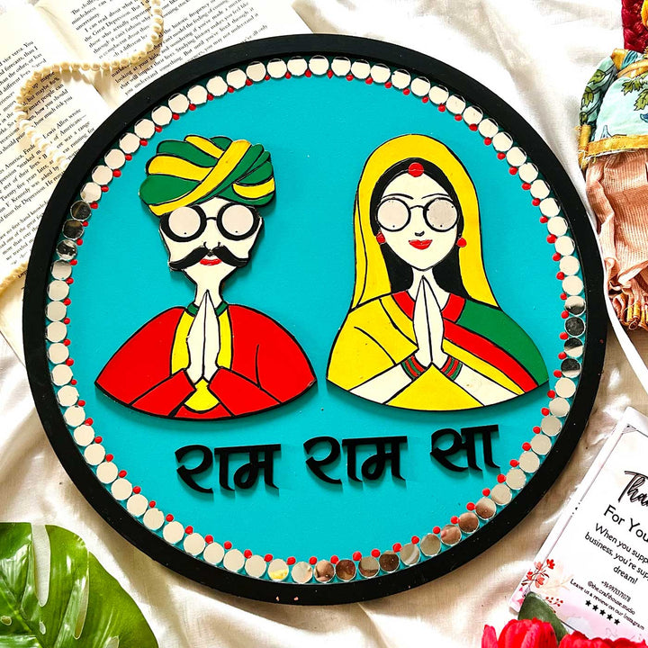 Customized Traditional Rajasthani Couples Themed Mdf Wood Hoop