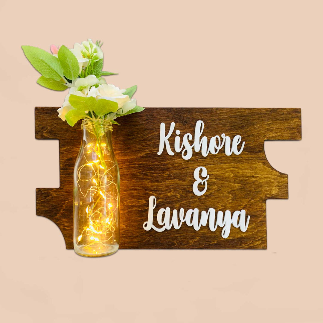 Personalized Quirky Birch Wood Name Plate With LED Lights