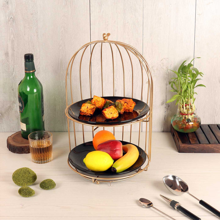 Handmade Two Layer Cage Shaped Platter With Plates | Set Of 3