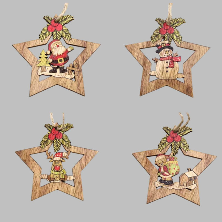 Handmade Timber Twinkle Star Wooden Ornaments For Christmas Tree Decoration | Set Of 4