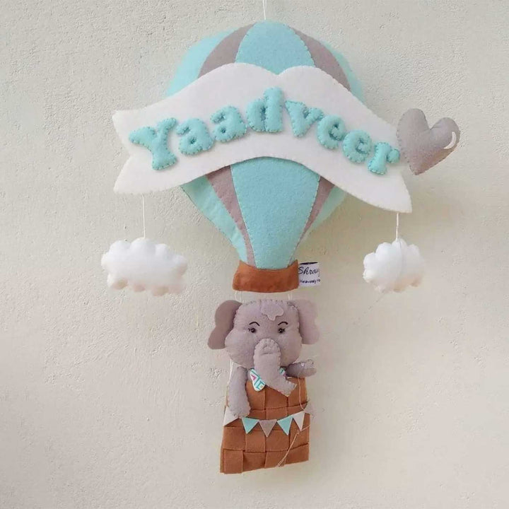 Personalized Elephant In Hot Air Balloon Themed Felt Kids Name Plate For Kids