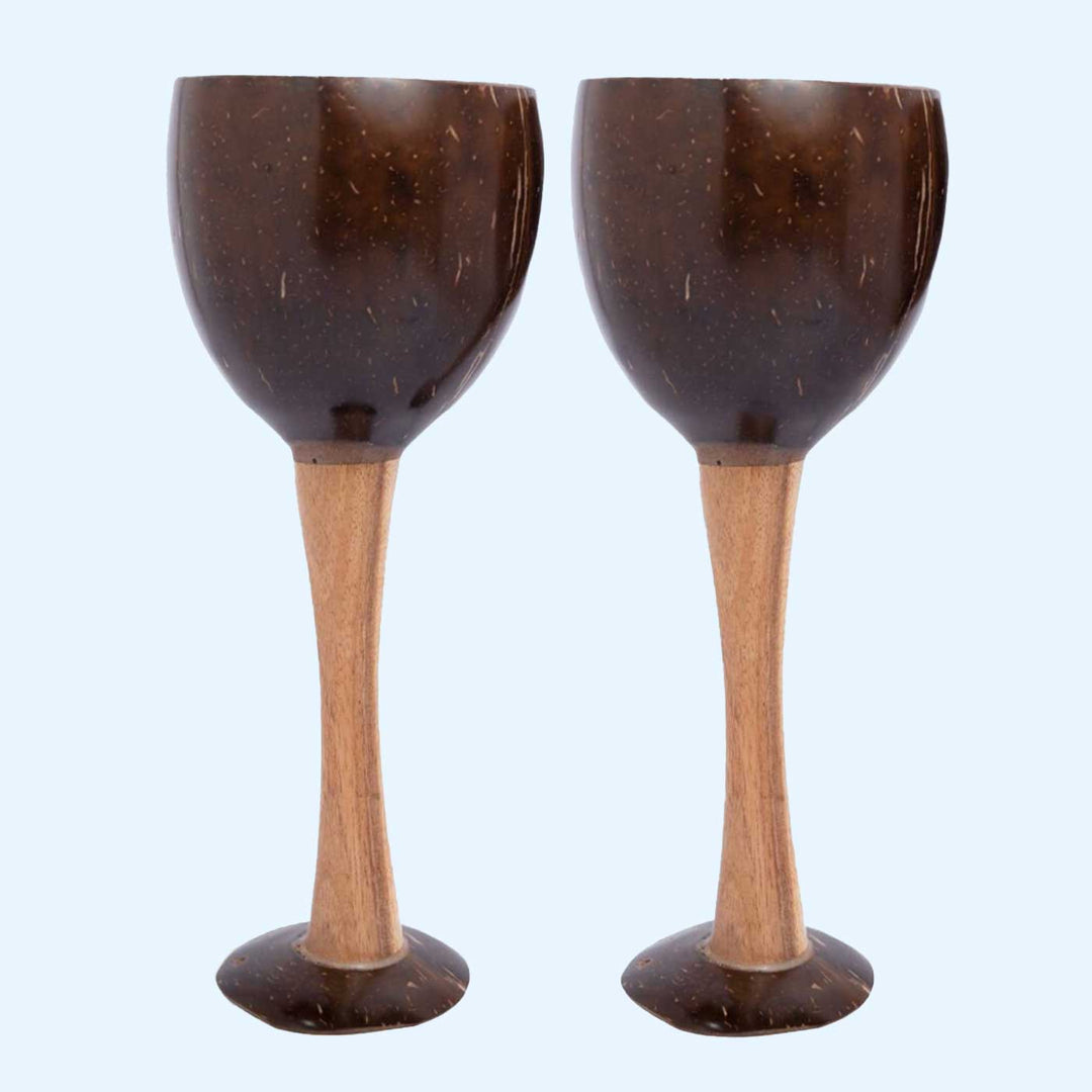 Eco-Friendly Handmade Wooden Coconut Shell Wine Glass | Set of 2